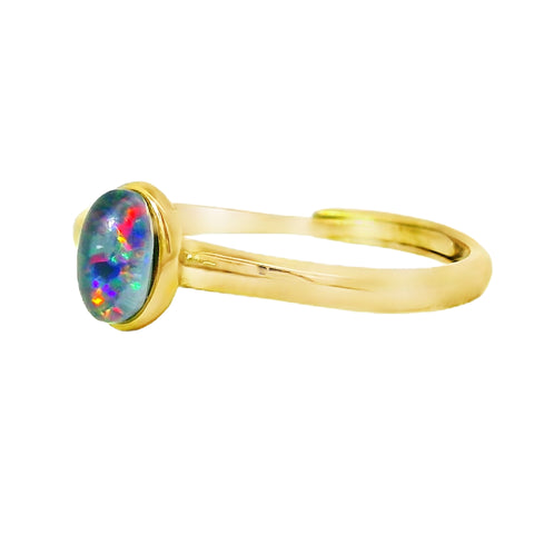 Triplet Opal Ring in Gold Plated Stainless Steel - Multicolour