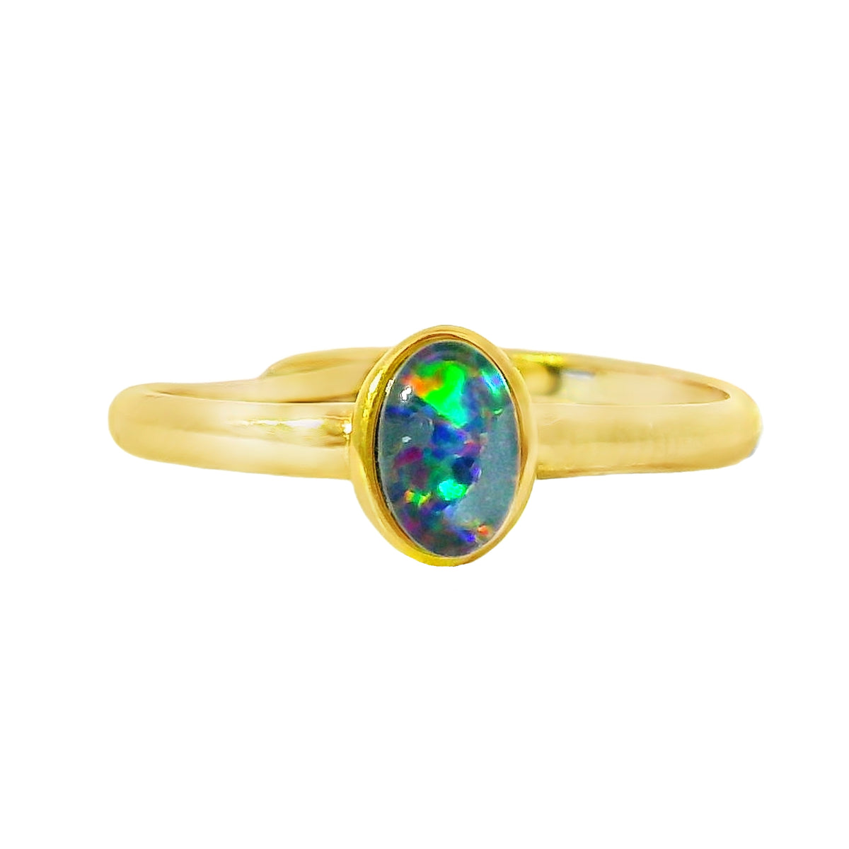 Triplet Opal Ring in Gold Plated Stainless Steel - Multicolour