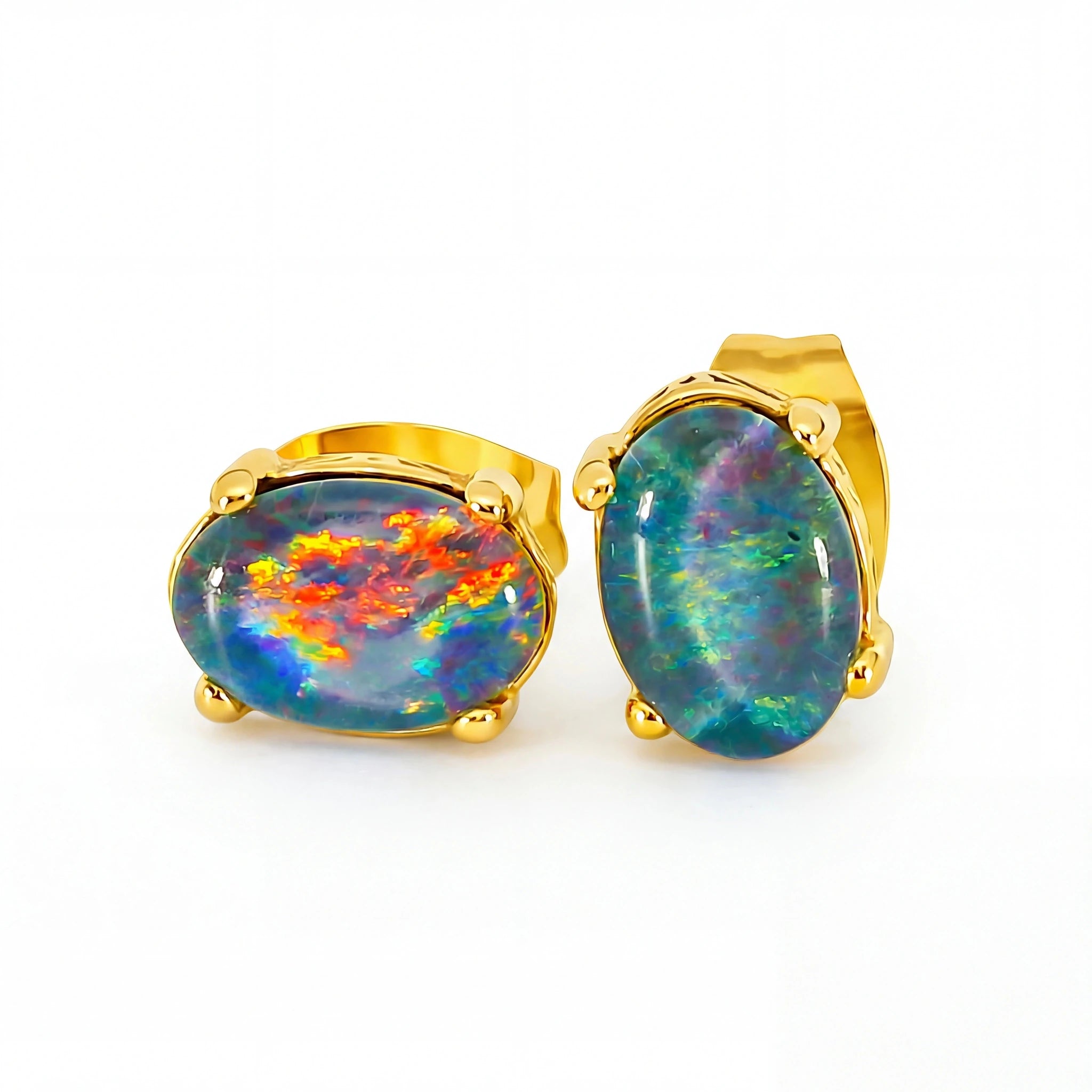 Triplet Opal Earring set in Gold Plated Stainless Steel - Multicolour - Australian Opal Cutters and Pearl Divers