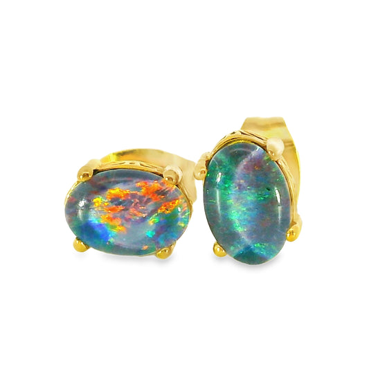 Triplet Opal Earrings set in Gold Plated Stainless Steel - Multicolour