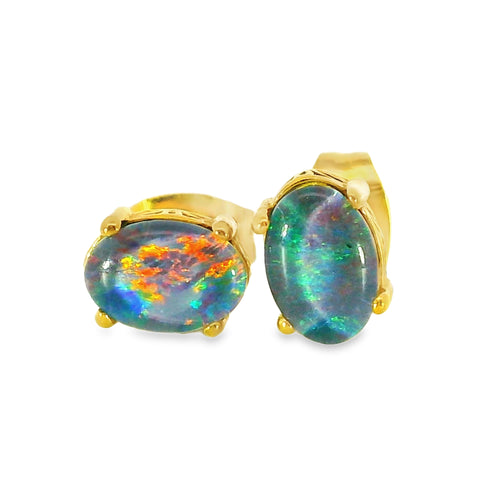 Triplet Opal Earring set in Gold Plated Stainless Steel - Multicolour