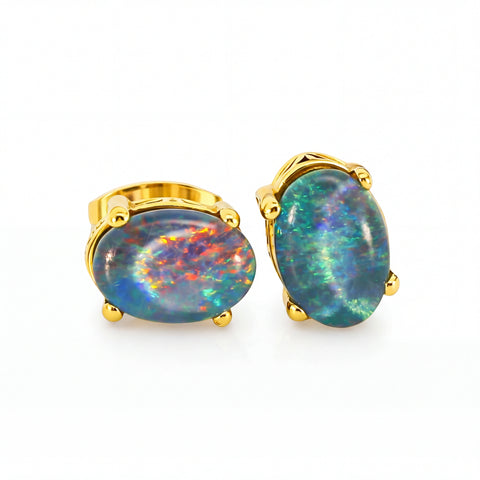 Triplet Opal Earring set in Gold Plated Stainless Steel - Multicolour