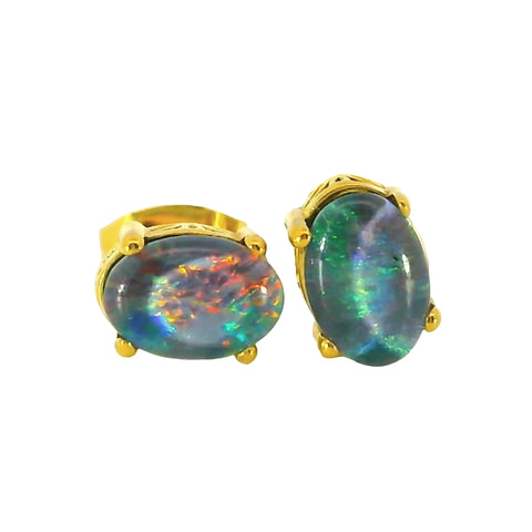 Triplet Opal Earrings set in Gold Plated Stainless Steel - Multicolour