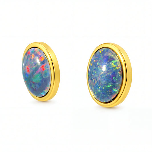 Triplet Opal Earring in Gold Plated Stainless Steel