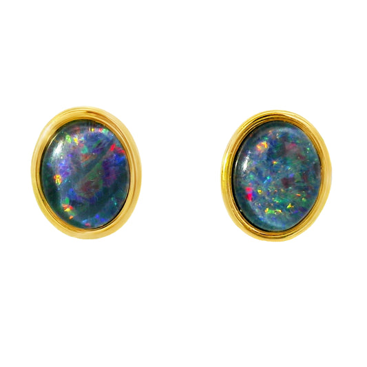 Triplet Opal Earring in Gold Plated Stainless Steel