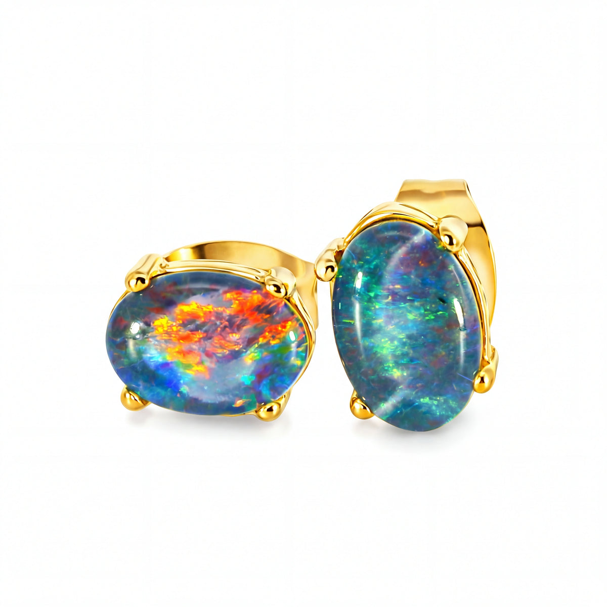 Triplet Opal Earrings set in Gold Plated Stainless Steel - Multicolour