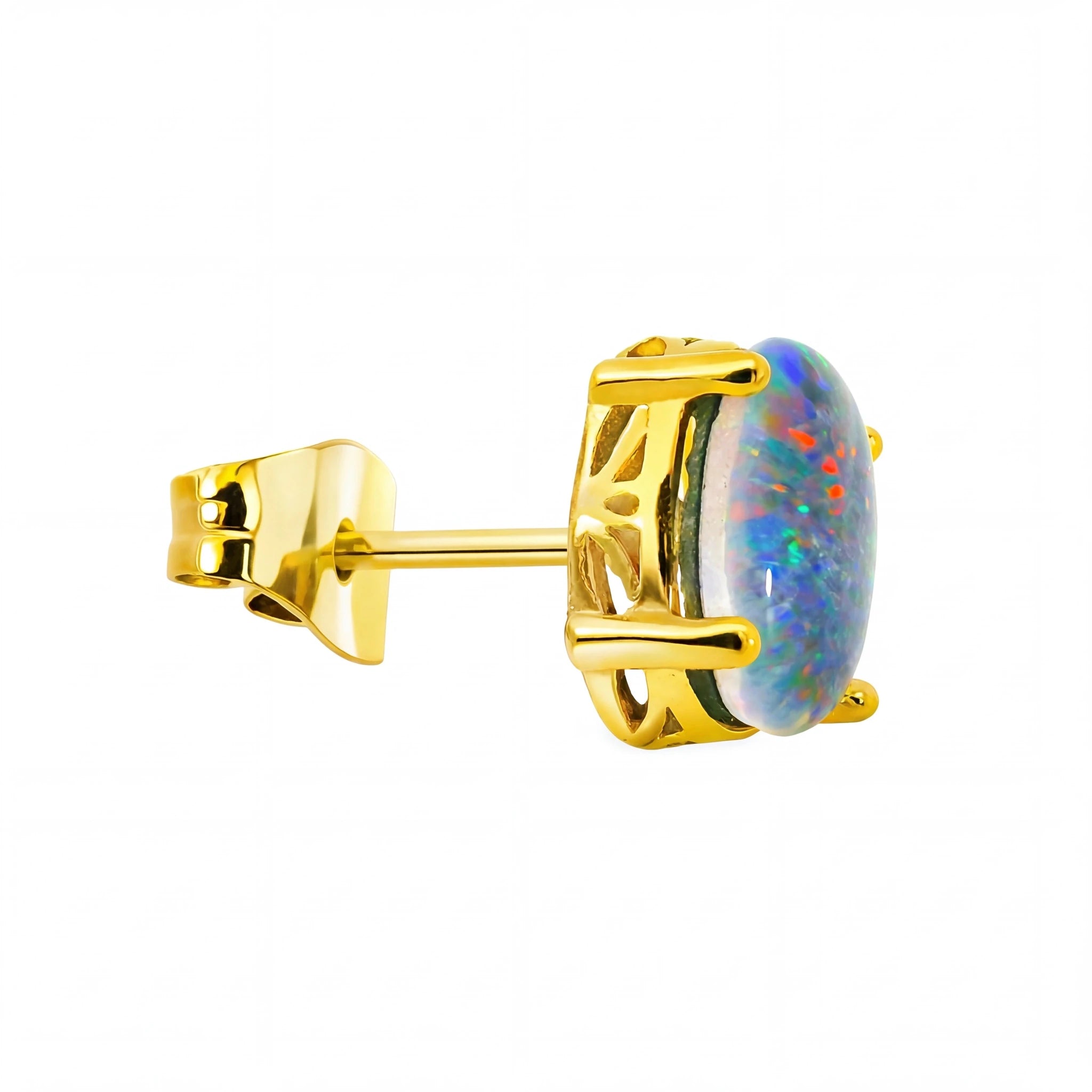 Triplet Opal Earrings set in Gold Plated Stainless Steel - Multicolour - Australian Opal Cutters and Pearl Divers