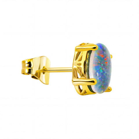 Triplet Opal Earrings set in Gold Plated Stainless Steel - Multicolour - Australian Opal Cutters and Pearl Divers