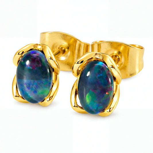 Triplet Opal Earring set in Stainless Steel Gold Plated