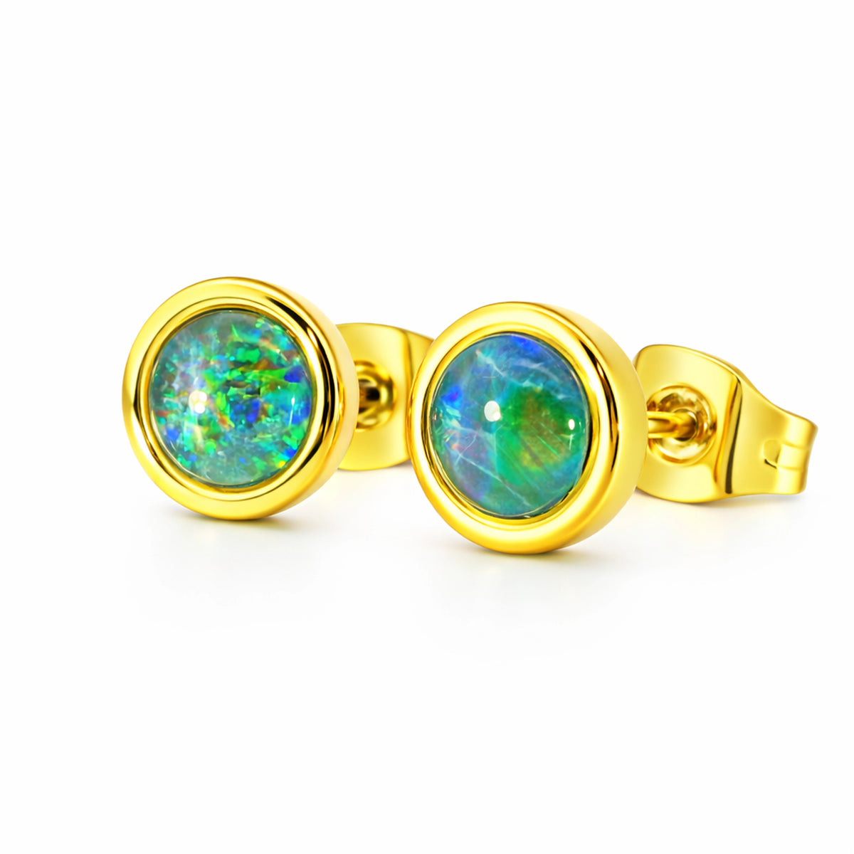 Triplet Opal Earring in Gold Plated Stainless Steel - Multicolour