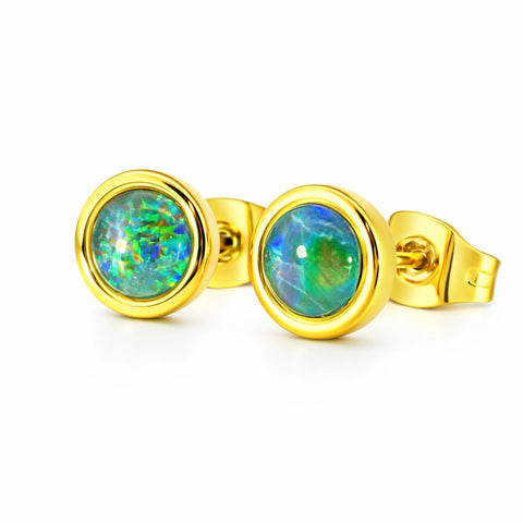 Triplet Opal Earring in Gold Plated Stainless Steel - Multicolour
