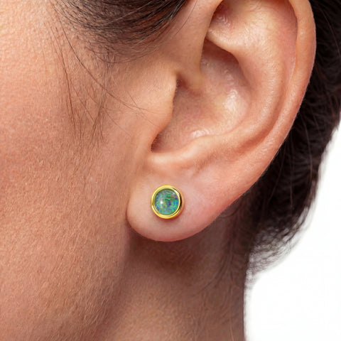 Triplet Opal Earring in Gold Plated Stainless Steel - Multicolour