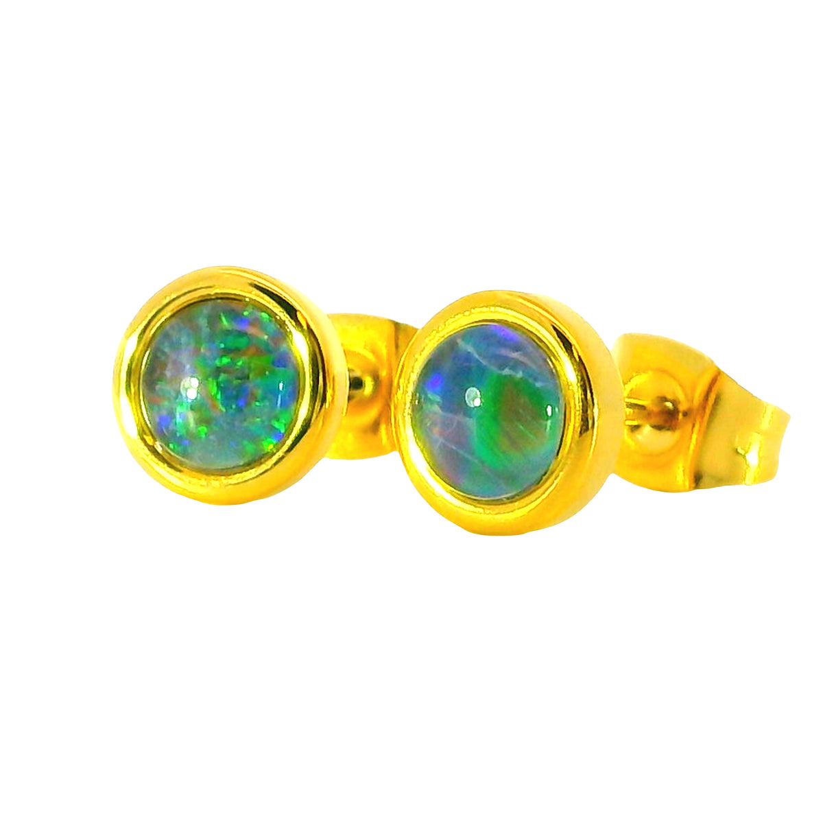 Triplet Opal Earring in Gold Plated Stainless Steel - Multicolour