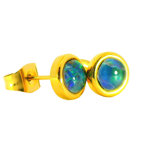 Triplet Opal Earring in Gold Plated Stainless Steel - Multicolour