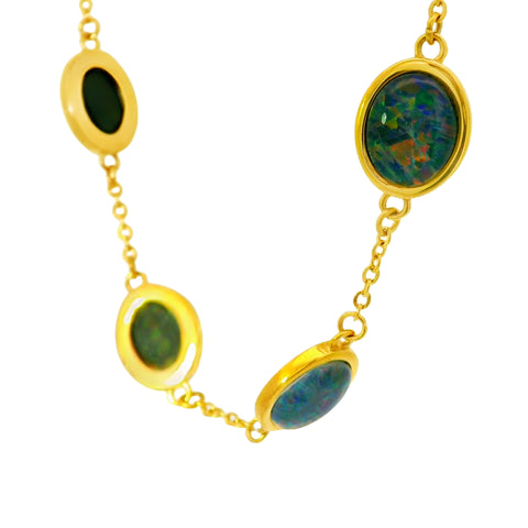 Triplet Opal Bracelet in Gold Plated Stainless Steel - Multicolour