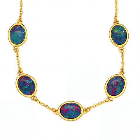 Triplet Opal Bracelet in Gold Plated Stainless Steel - Multicolour