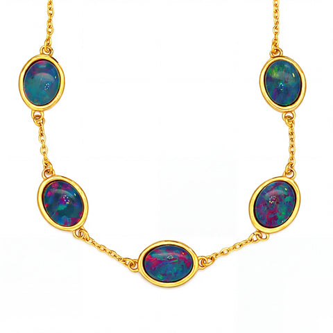 Triplet Opal Bracelet in Gold Plated Stainless Steel - Multicolour - Australian Opal Cutters and Pearl Divers