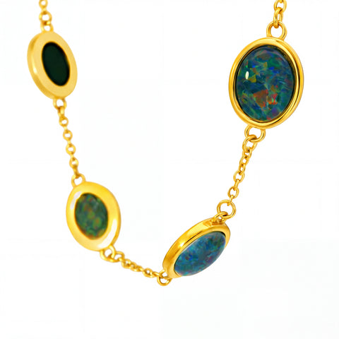 Triplet Opal Bracelet in Gold Plated Stainless Steel - Multicolour