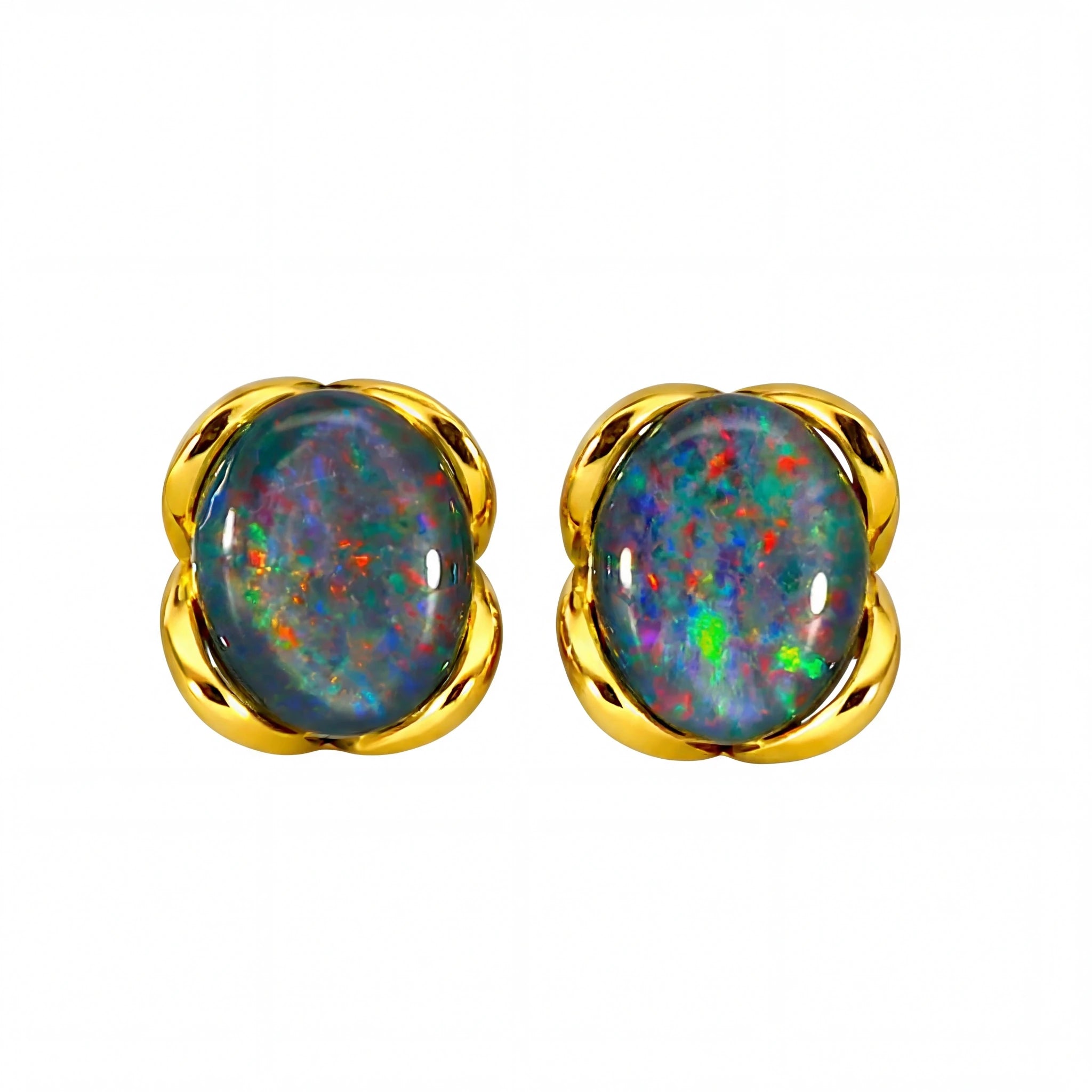 Triplet Opal Earrings in Gold Plated Stainless Steel - Multicolour - Australian Opal Cutters and Pearl Divers
