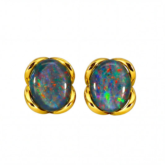 Triplet Opal Earrings in Gold Plated Stainless Steel - Multicolour - Australian Opal Cutters and Pearl Divers