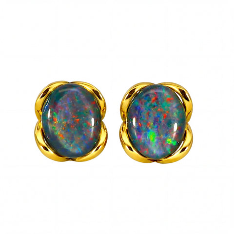 Triplet Opal Earrings in Gold Plated Stainless Steel - Multicolour - Australian Opal Cutters and Pearl Divers