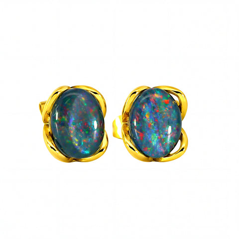 Triplet Opal Earrings in Gold Plated Stainless Steel - Multicolour - Australian Opal Cutters and Pearl Divers