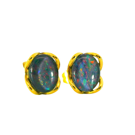 Triplet Opal Earrings in Gold Plated Stainless Steel - Multicolour