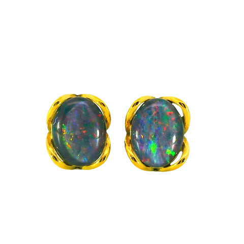 Triplet Opal Earrings in Gold Plated Stainless Steel - Multicolour