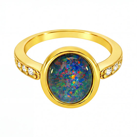 Triplet Opal Ring in Gold Plated Stainless Steel - Multicolour - Australian Opal Cutters and Pearl Divers