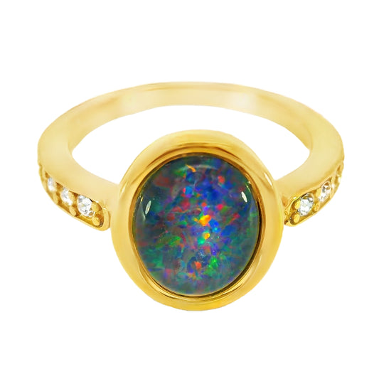 Triplet Opal Ring in Gold Plated Stainless Steel - Multicolour