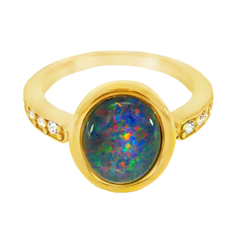 Triplet Opal Ring in Gold Plated Stainless Steel - Multicolour
