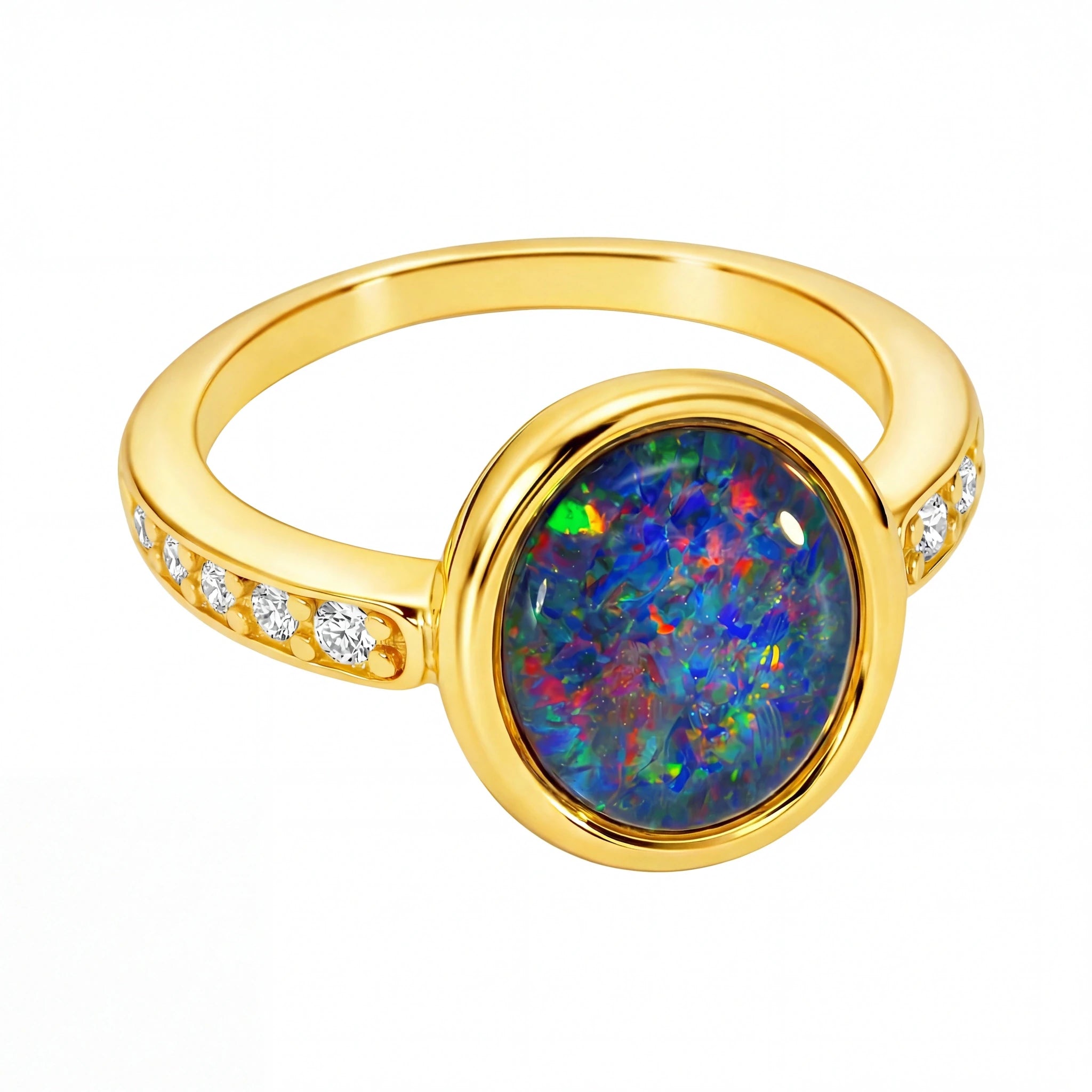 Triplet Opal Ring in Gold Plated Stainless Steel - Multicolour - Australian Opal Cutters and Pearl Divers