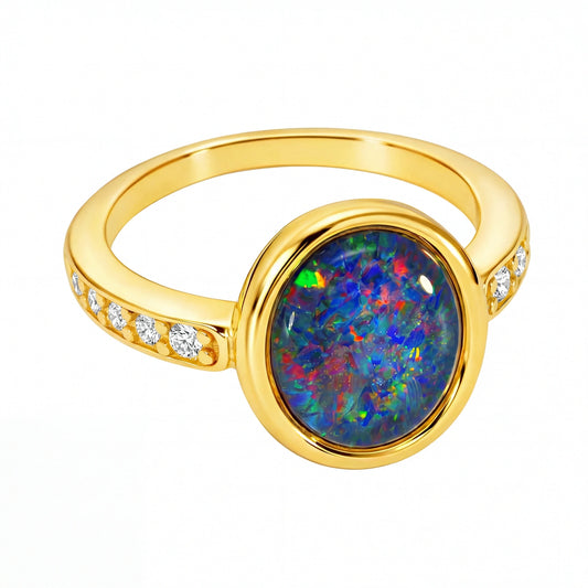 Triplet Opal Ring in Gold Plated Stainless Steel - Multicolour - Australian Opal Cutters and Pearl Divers