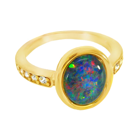 Triplet Opal Ring in Gold Plated Stainless Steel - Multicolour