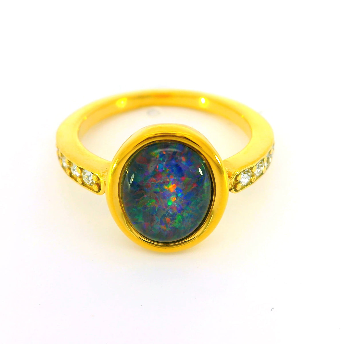 Triplet Opal Ring in Gold Plated Stainless Steel - Multicolour
