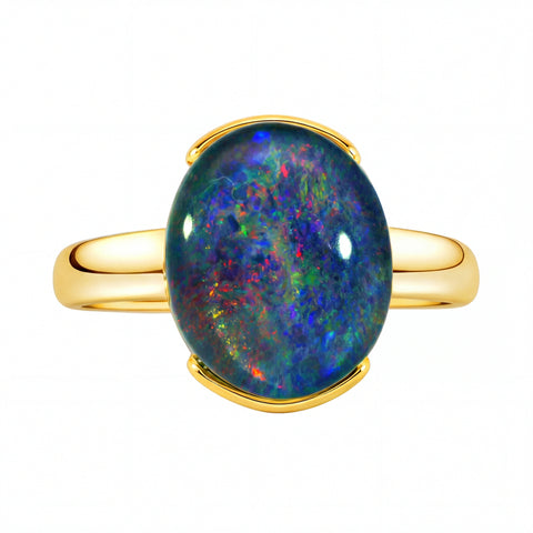 Triplet Opal Ring in Gold Plated Stainless Steel - Multicolour