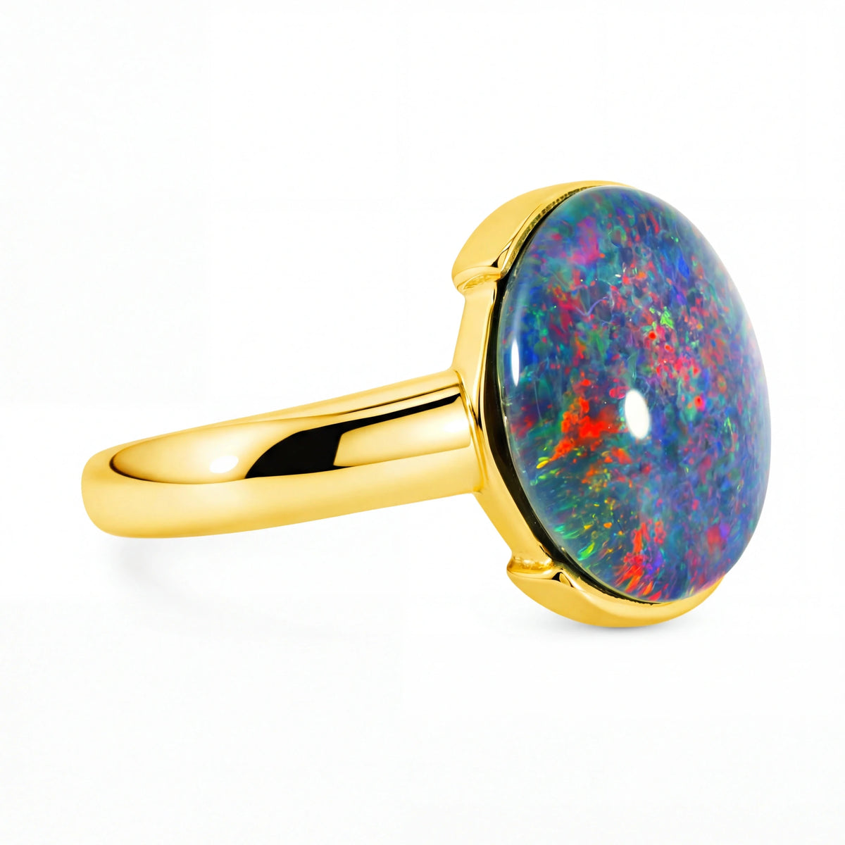 Triplet Opal Ring in Gold Plated Stainless Steel - Multicolour - Australian Opal Cutters and Pearl Divers
