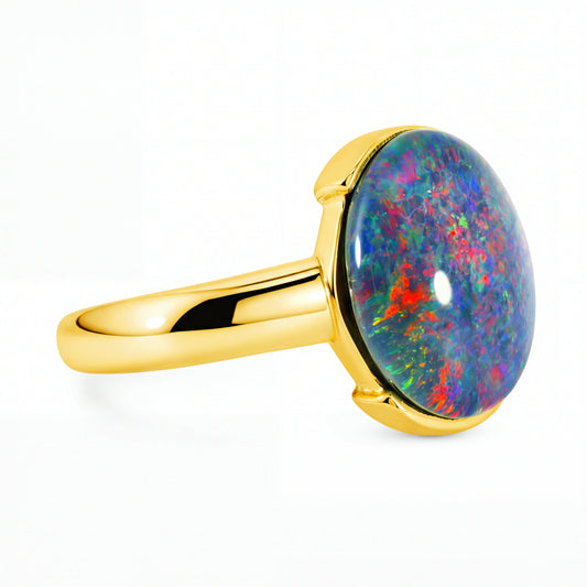 Triplet Opal Ring in Gold Plated Stainless Steel - Multicolour