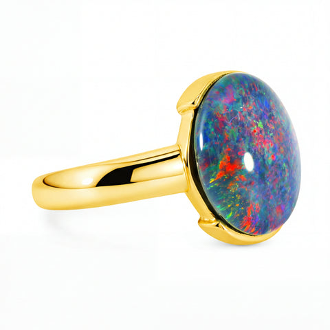 Triplet Opal Ring in Gold Plated Stainless Steel - Multicolour