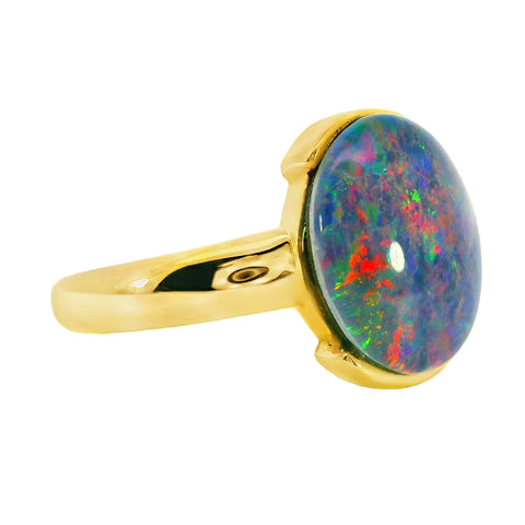 Triplet Opal Ring in Gold Plated Stainless Steel - Multicolour