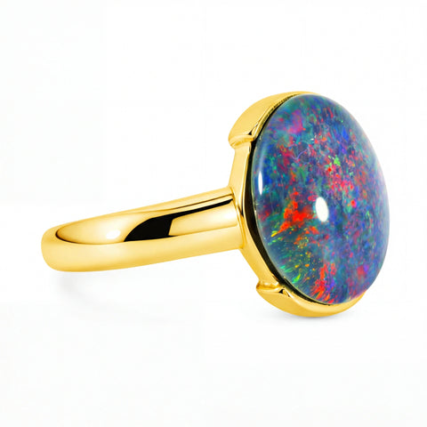 Triplet Opal Ring in Gold Plated Stainless Steel - Multicolour - Australian Opal Cutters and Pearl Divers