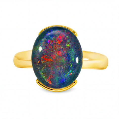 Triplet Opal Ring in Gold Plated Stainless Steel - Multicolour