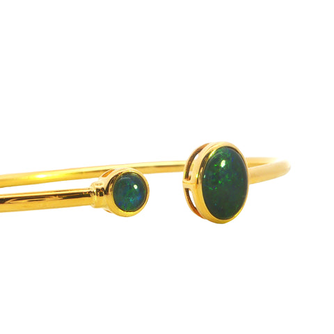 Triplet Opal Bangle set in Gold Plated 925 Sterling Silver - Green-Blue