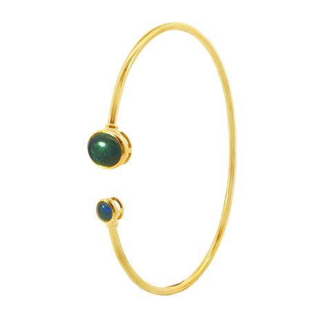 Triplet Opal Bangle set in Gold Plated 925 Sterling Silver - Green-Blue
