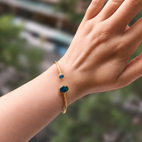 Triplet Opal Bangle set in Gold Plated 925 Sterling Silver - Green-Blue