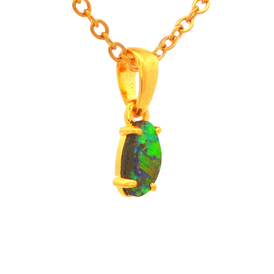 Dainty Boulder Opal Pendant set in Gold Plated 925 Silver