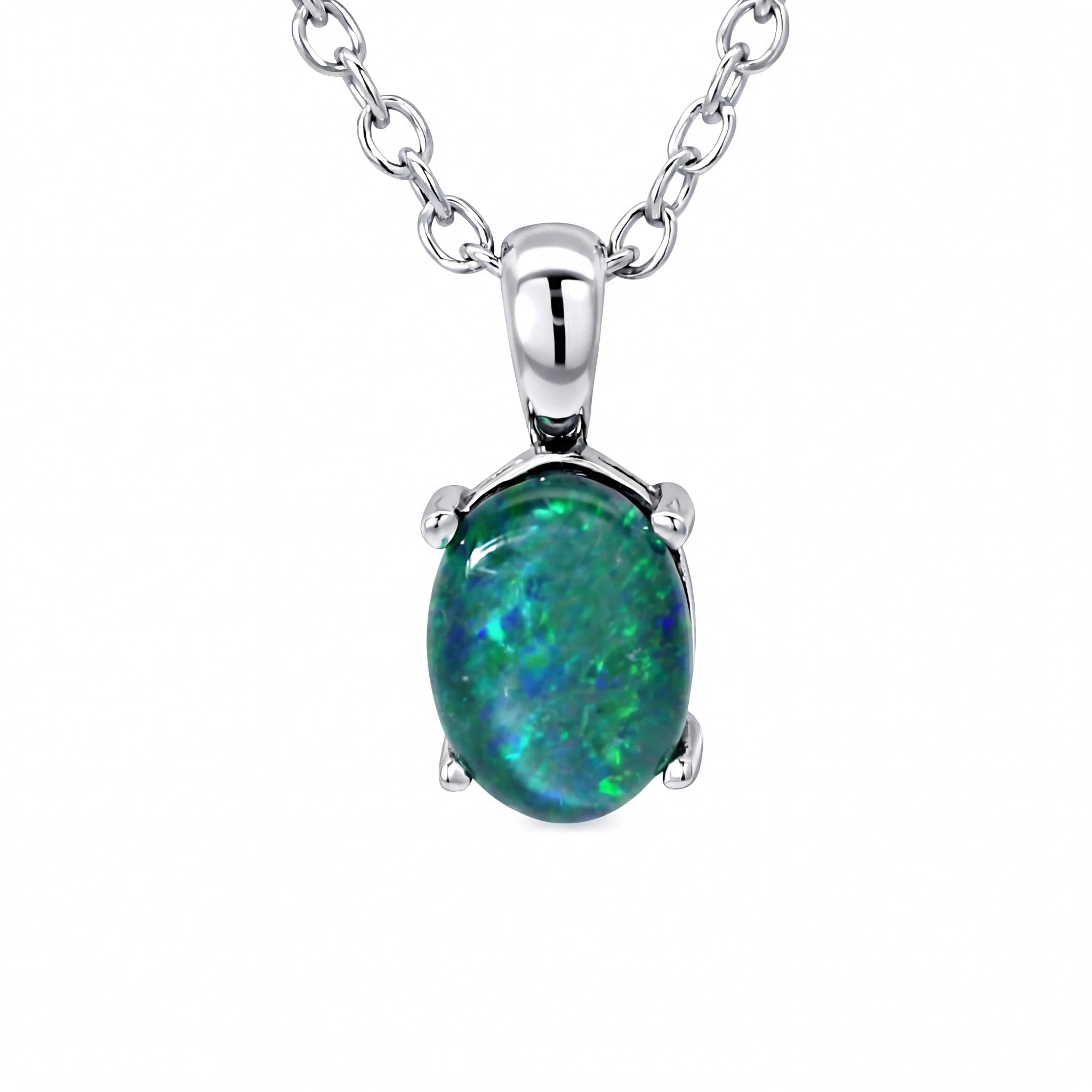Triplet Opal Pendant in Stainless Steel - Green and Blue - Australian Opal Cutters and Pearl Divers