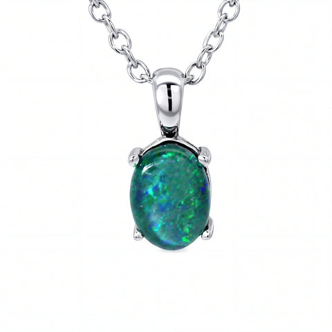 Triplet Opal Pendant in Stainless Steel - Green and Blue