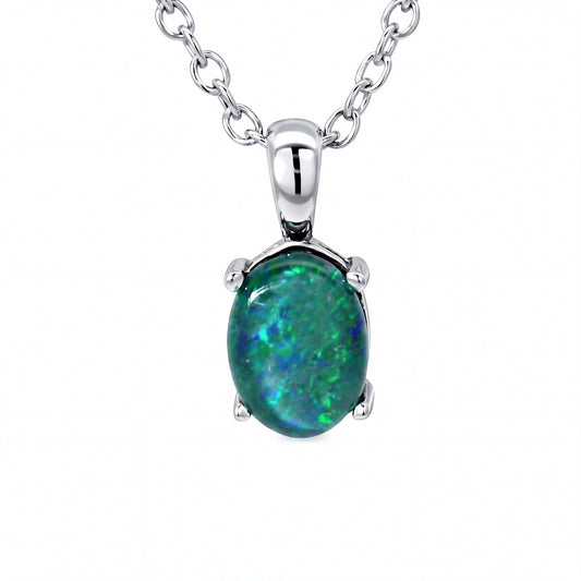 Triplet Opal Pendant in Stainless Steel - Green and Blue - Australian Opal Cutters and Pearl Divers