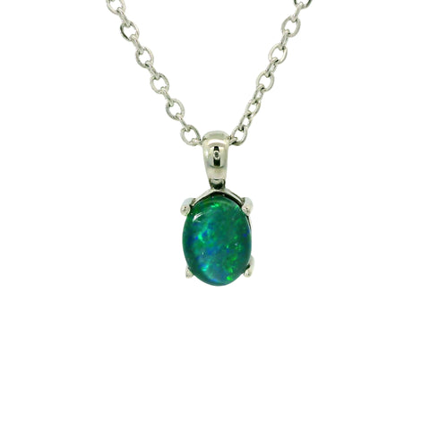 Triplet Opal Pendant in Stainless Steel - Green and Blue